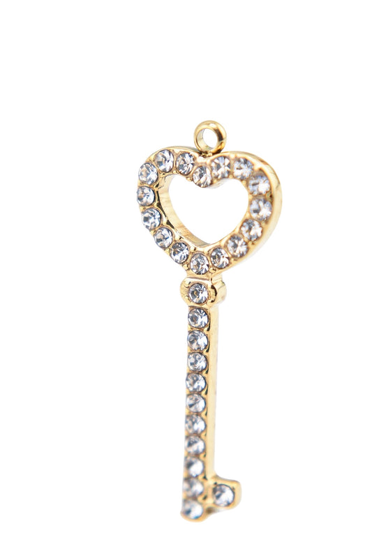 Sparkling Heart Key Charm